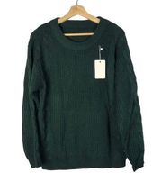 Boutique Pine Green Crewneck Cable Knit Sleeve Pullover Sweater M