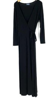 ModCloth Surplice Neck Tie Waist Long Sleeve Maxi Wrap Dress Black Large