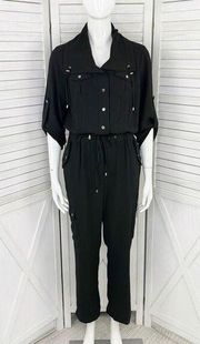 Cache Drawstring Waist Utility Cargo Jumpsuit Black 4