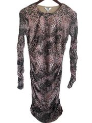 BB Dakota Women Bodycon Dress Ruched Crew Neck Pullover Small Animal Print NWOT