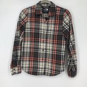 The North Face Flannel Button Up Shirt Plaid Gray Pink Long Sleeve Size XS