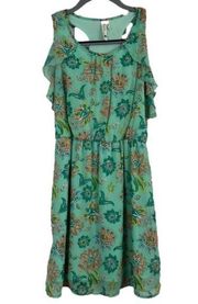 Pink Owl Sleeveless Fit and Flare Racerback Ruffle Sleeve Floral Dress Size: Med