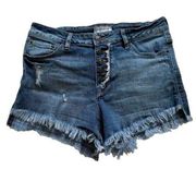 Just USA Jean Shorts Button Fly Distressed Frayed Hem Denim Jean Shorts Large