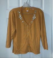 Ruby Rd. Orange V Neck Button Front 3/4 Sleeve Cardigan L