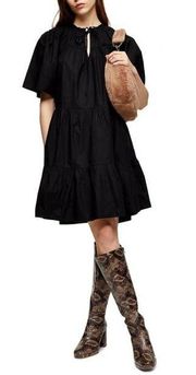 Black Poplin Smocked Mini Dress