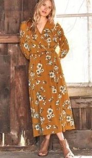 Garnet Hill Floral Faux Wrap Tencel Midi Dress Womens Size Small