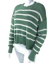 C&C California Womens Size L Sweater Slouchy Green White Stripe Boho Casual