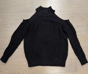 Black Shoulder Cut out Cotton Blend Chunky Sweater Turtleneck Medium