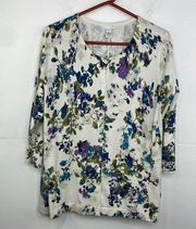 J. Jill Pleated Back Floral Button Front Cardigan Sweater size Large