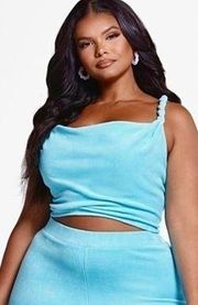 Fashion to Figure Aqua Blue Emmie Terry Cloth Cowl Neck Crop Tank Top Size 1X 14