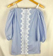 Eliza J Seersucker Off The Shoulder Striped Cotton Blend Mini Shift Dress