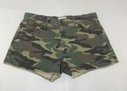 Sundry Olive Camouflage Rainbow Sunshine Embroidered Cutoff Shorts 31