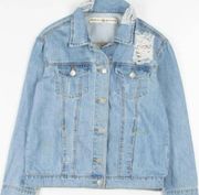 Ashley Mason Distressed Frayed Star Denim Jacket