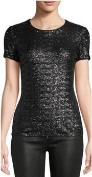 Bailey 44 Top Celebration Black Sequined Crewneck Short Sleeve T-Shirt Size XS