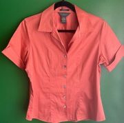 Van Heusen Structured Short Sleeve Button Down Dress Shirt Size M Medium Coral