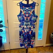 Nwot NICOLE MILLER BLUE FLORAL DESIGN DRESS SIZE L