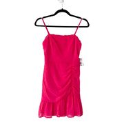 NWT MIDNIGHT DOLL Swiss Dot Ruched Mini Dress Hot Pink Size 4