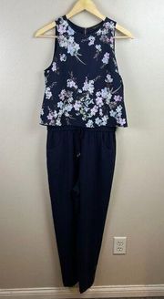 Ted Baker Jorggi Jumpsuit Size US 6 UK 2 Floral Preppy Feminine Blue Sleeveless