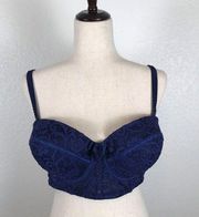 Adore Me blue lace overlay bustier corset bra 42C