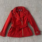 Kenneth Cole Reaction Red Trench Coat with Belt and gold buckles