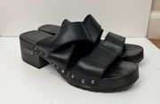 Vintage Black Y2K BONGO Leather Wooden Mule Sandal Size 7.5