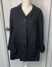 FLAX 100% linen black button front light jacket size small lagenlook oversized