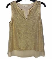 Sugar Lips Tank Top Womens Small Shimmery Gold Split V Neckline Sleeveless