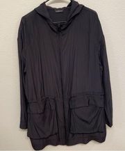 Carbon38 Black Oversized Hooded Clinch-Waist Jacket size L