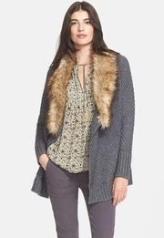 Joie Jamilee C Faux Fur Collar Wool Cardigan Sweater Gray Women's Size Medium