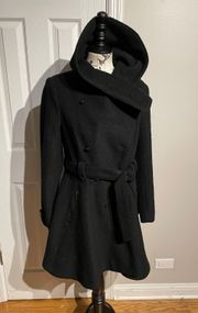 Wool Asymmetric Mock/Turtle belt Fit Flare Pea coat