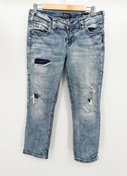 Silver Jeans Co Suki Mid Capri Distressed Light Wash Blue Jeans Women's Size 30