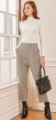 Lulus Days Like These Grey Multi Plaid Straight Leg Cropped Trouser Pants Large