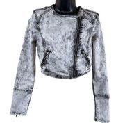 Bebe Acid Washed Cropped Denim Moto Jacket