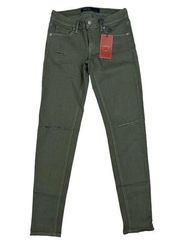 Just USA - Destroyed Ankle Length Skinny Jeans in Moss Green