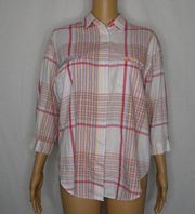 DVF Diane Von Furstenberg Plaid Blouse Button Up Down Front Vintage Retro Small