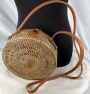 Collection 18 Hand Crafted Round Rattan Bali Bag Purse Crossbody Floral Lining