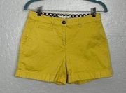 Boden Women 4 Yellow Chino Shorts Pockets Cuffed Hem Cotton 4" Inseam