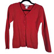 The Great American Sweater Womens M Vtg Y2K Red Ribbed Button Up V-Neck Sweater