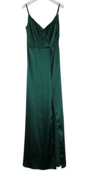 David's Bridal Charmeuse Cowl Back Gown Spaghetti Strap Juniper Green Size 4