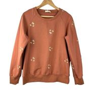 Solitaire Terracotta Daisy Flower Embroidered Crewneck Pullover Large