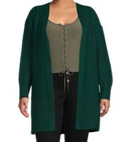 Women's Green Long-Sleeve 0X Cardigan Open Front Soft Cozy Style