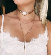 Braided Leather Stone Choker Necklace 