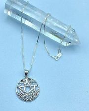 Celtic Crescent Moon Pentagram Sterling Silver Necklace