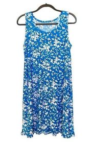 DRAPER JAMES Ruffle Sleeveless Nightie Dress in Blue Shadow Floral Small Medium