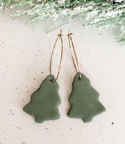 Olive Green Clay Christmas Tree Earrings 