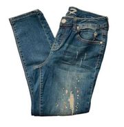 Seven7 Womens Ankle Skinny Distressed Embellished Stretch Mid Rise Blue Size 8