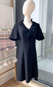 & Other Stories Black Short Sleeves Ruffled Neckline Fit & Flare Midi Dress 6