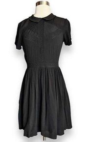 MAJE Black Mini Dress Fit & Flare Mock Neck Cap Sleeves Embroidered 2 Medium GUC