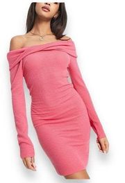 Off Shoulder Mini Dress With Twist Long Sleeve Pink XL New NWT