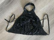 Black sequin black less halter top size S